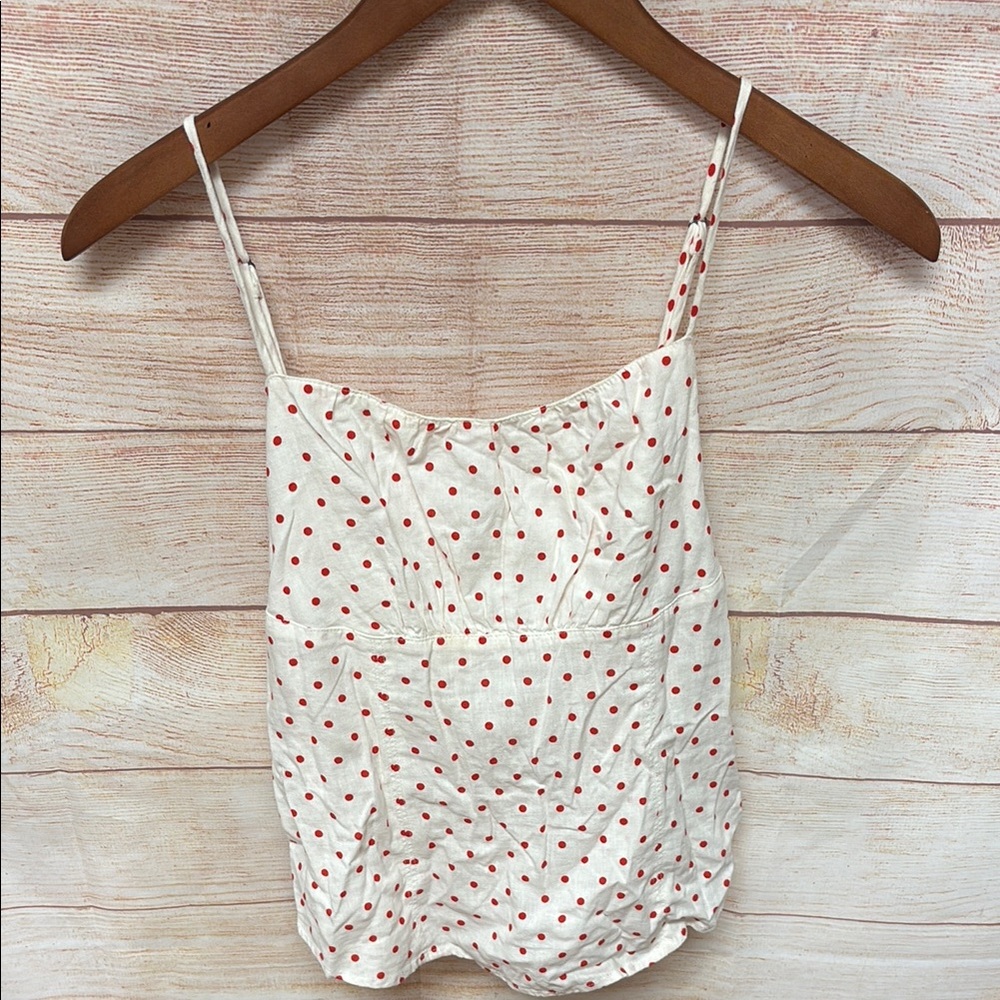 Anthropologie Meave White and Red Polka Dot Tank Top